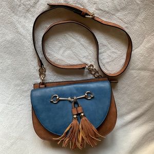 Liz Soto blue fringe front horse bit Cross body saddle bag